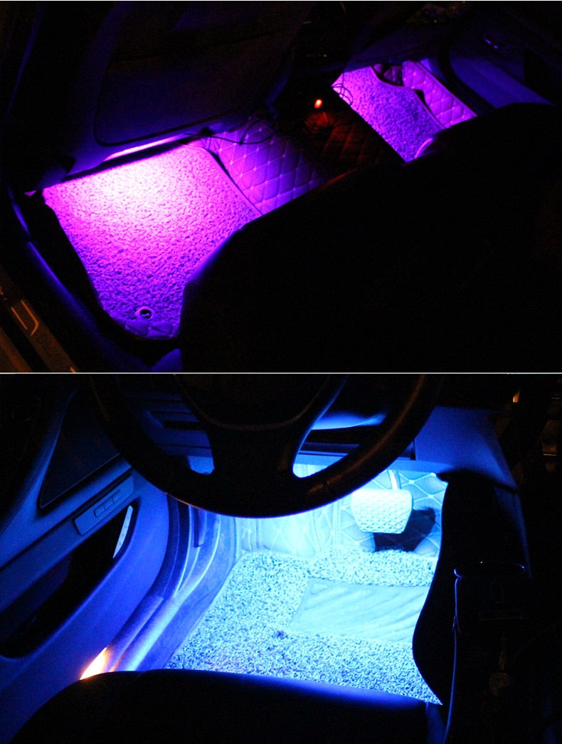 Car RGB Atmosphere Light, Car Interior Foot Light - 4 pcs
